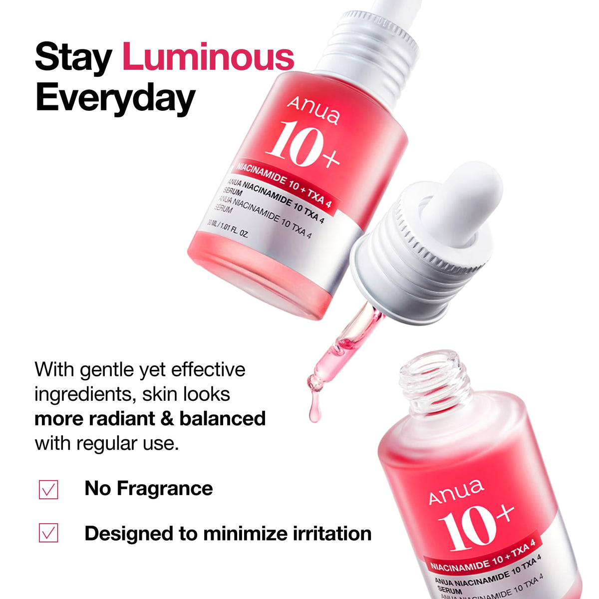 ANUA 10% Niacinamide+ 4% TXA Serum, Ceramide, Hyaluronic Acid, Tranexamic Acid, Vitamin B12 Natural color, Korean Glass Skin, Fragrance-Free, Dark Spot Serum, Korean Skincare, 30ml /1.01 fl.oz.