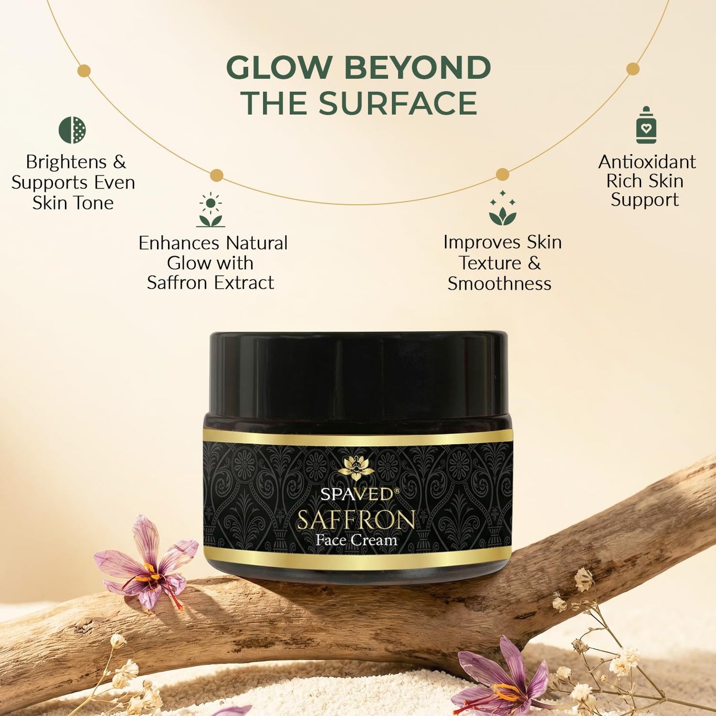 SPAVED Spaved Saffron Face Cream 50g - Anti - Ageing Brightening Moisturiser with Aloe Vera & Licorice for Radiant Skin - Supports Skin Barrier & Youthful, Glowing Complexion - Herbal Day Cream - Vegan