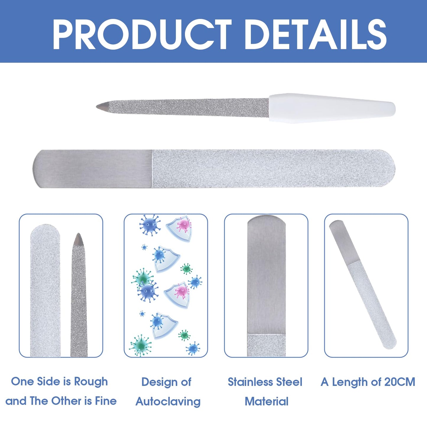 Diamond Deb Nail File, Foot Dresser Stainless Steel Double Sided Diamond Dust Coating Dry Skin Remover Strong Metal Nail File File Podiatry Foot Care Instruments for Women and Men (6" & 7")