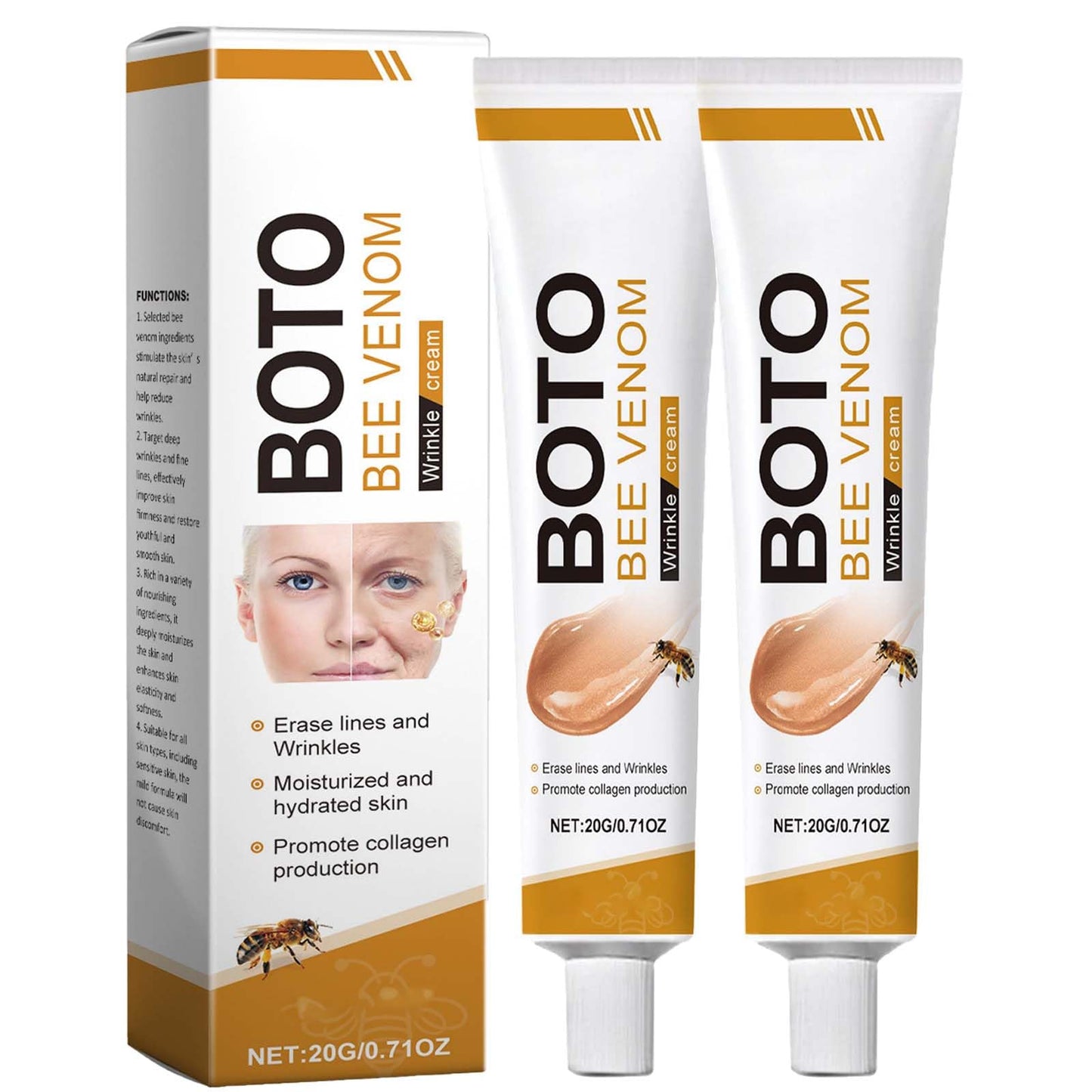 2PCS Bee Veno-m Face Creams for Skin Firming, Hydration & Moisturization - Soothing Moisturizer for Dry Skin