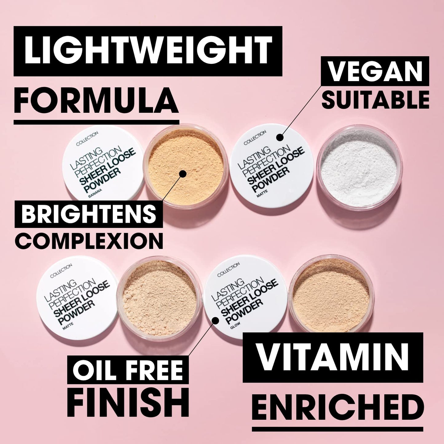 Collection Cosmetics Lasting Perfection Sheer Loose Powder, Lightweight Powder, 10g, Transparent