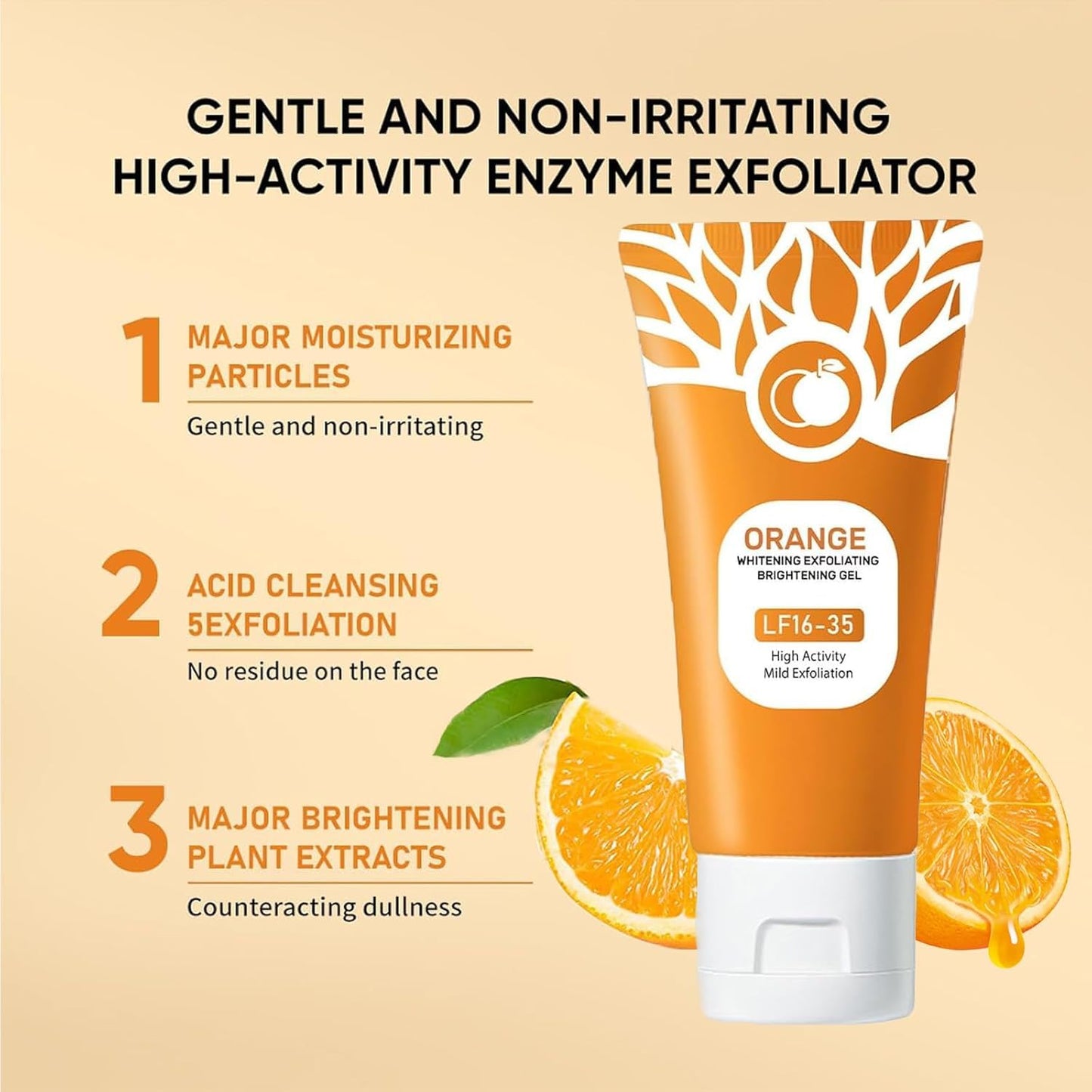 2pcs Orange Enzymes Exfoliating Brightening Gel, Exfoliating Cleansing Gel, Organic Face and Body Exfoliatings Scrub Gels, Deep Cleansing Moisturizing Facial Exfoliator for All Skin Types