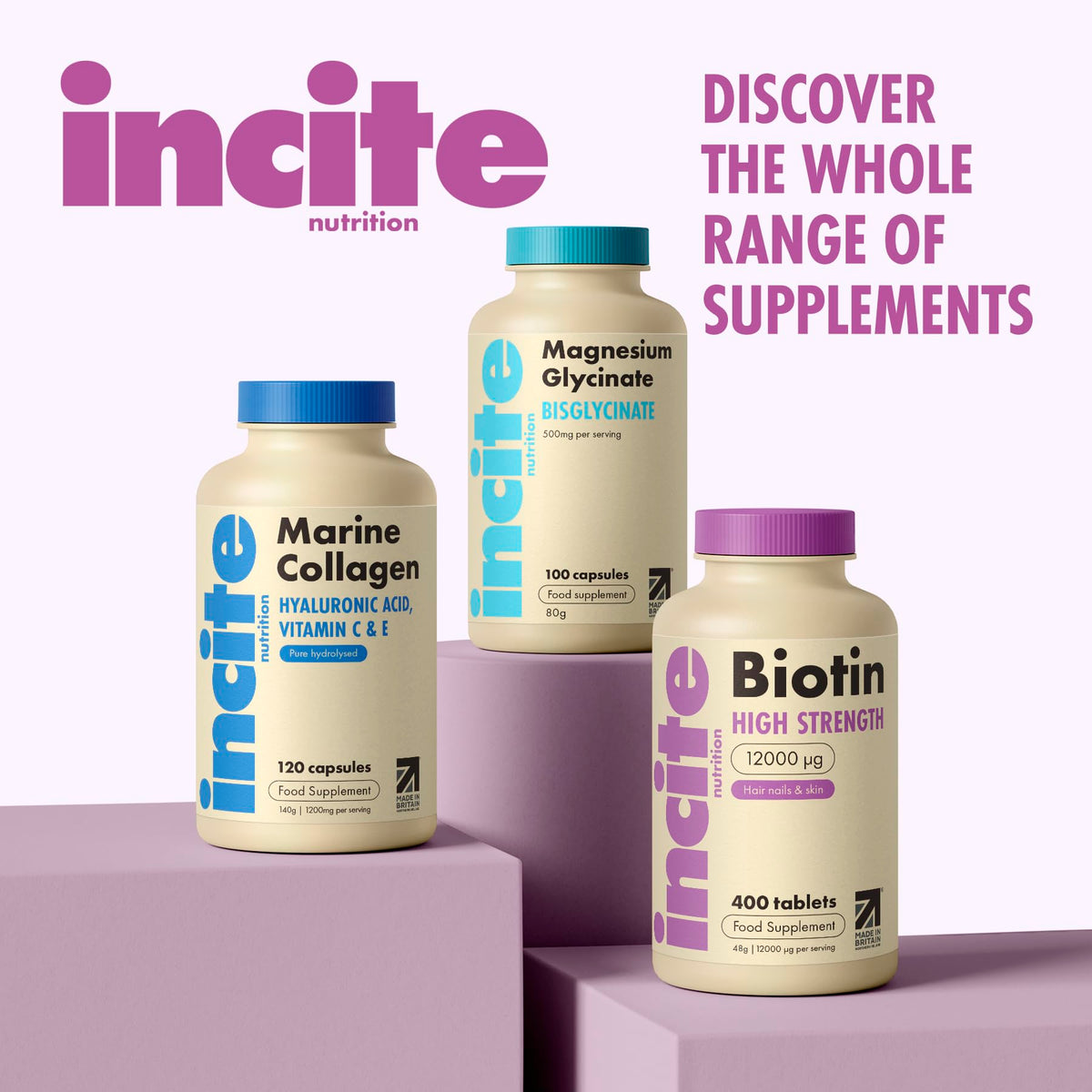 Incite Nutrition Biotin Hair Growth Support Supplement 12,000mcg - 400 Tiny 6mm Tablets (Full Year Plus Supply) - for Men & Women