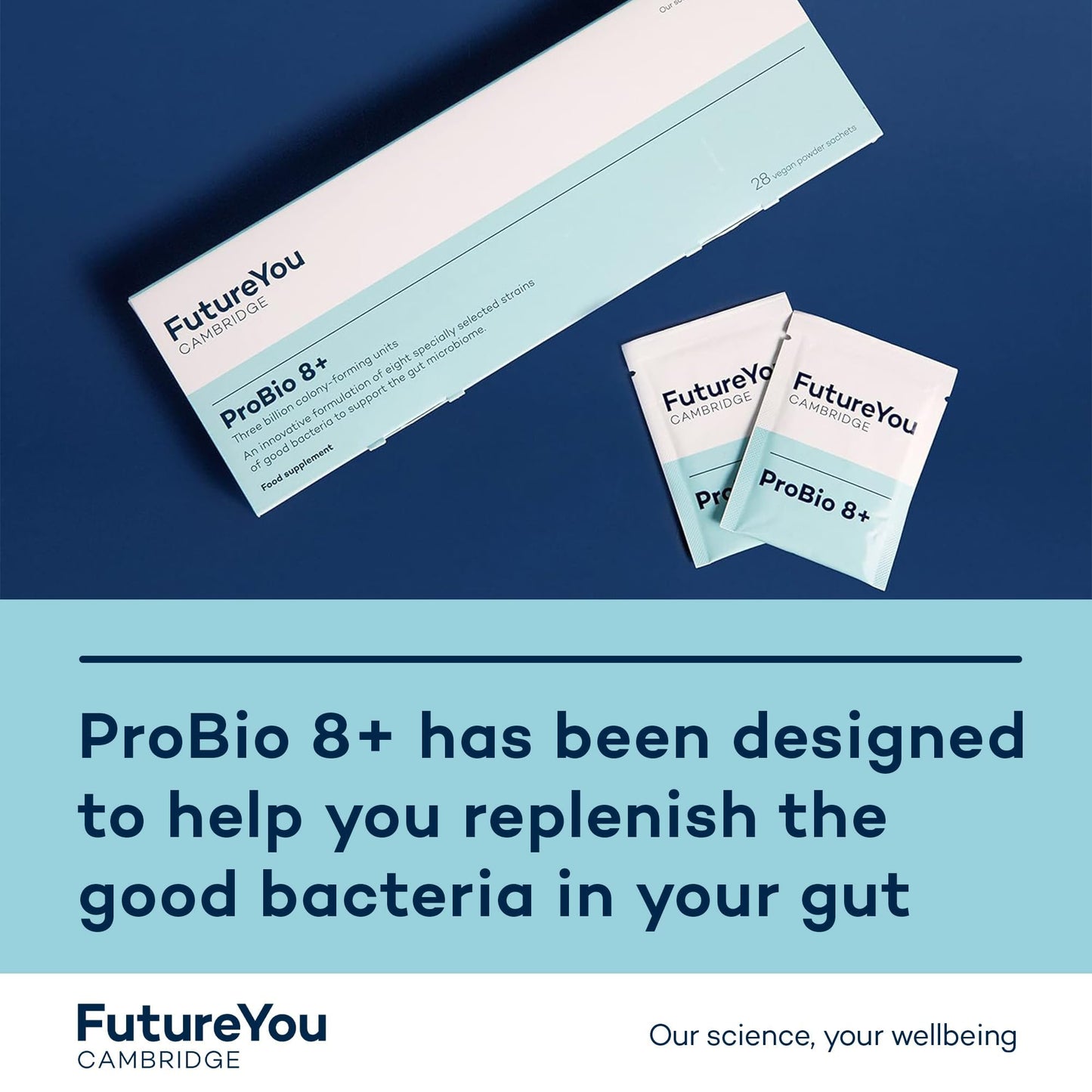 FutureYou ProBio 8+ (28 Powder Sachets) Probiotics for Gut Health, Probiotics for Women and Men, Gut Health Supplements with Lactobacillus Acidophilus W22 - Genuine FutureYou Cambridge Supplements