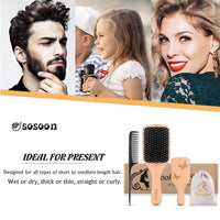 Hair Brush Set, Sosoon Boar Bristle Paddle Hairbrush for Women Men Kids Reducing Frizzy, No More Tangle, Small Travel Brush Tail Comb & Giftbox Included
