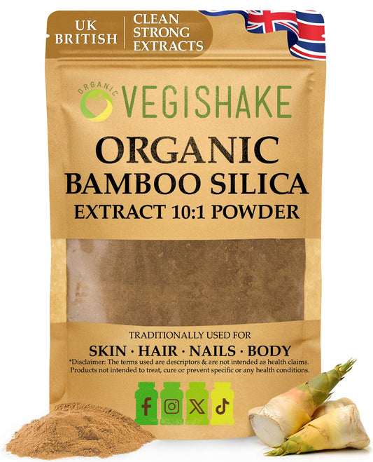 Organic Silica Extract 10:1| High Strength Naturally Sourced Silica Supplement | for Skin Health and Mobility | Vegan Capsules | from Bamboo Extract | UK Made (100G)