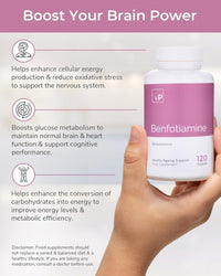 vP Vitality Pro Benfotiamine Vitamin B1 Supplement, 120 Capsules - Fat Soluble 300mg B1 Vitamin for Heart & Cognitive Support - Easy to Swallow Vegan Dietary Supplements for Men & Women