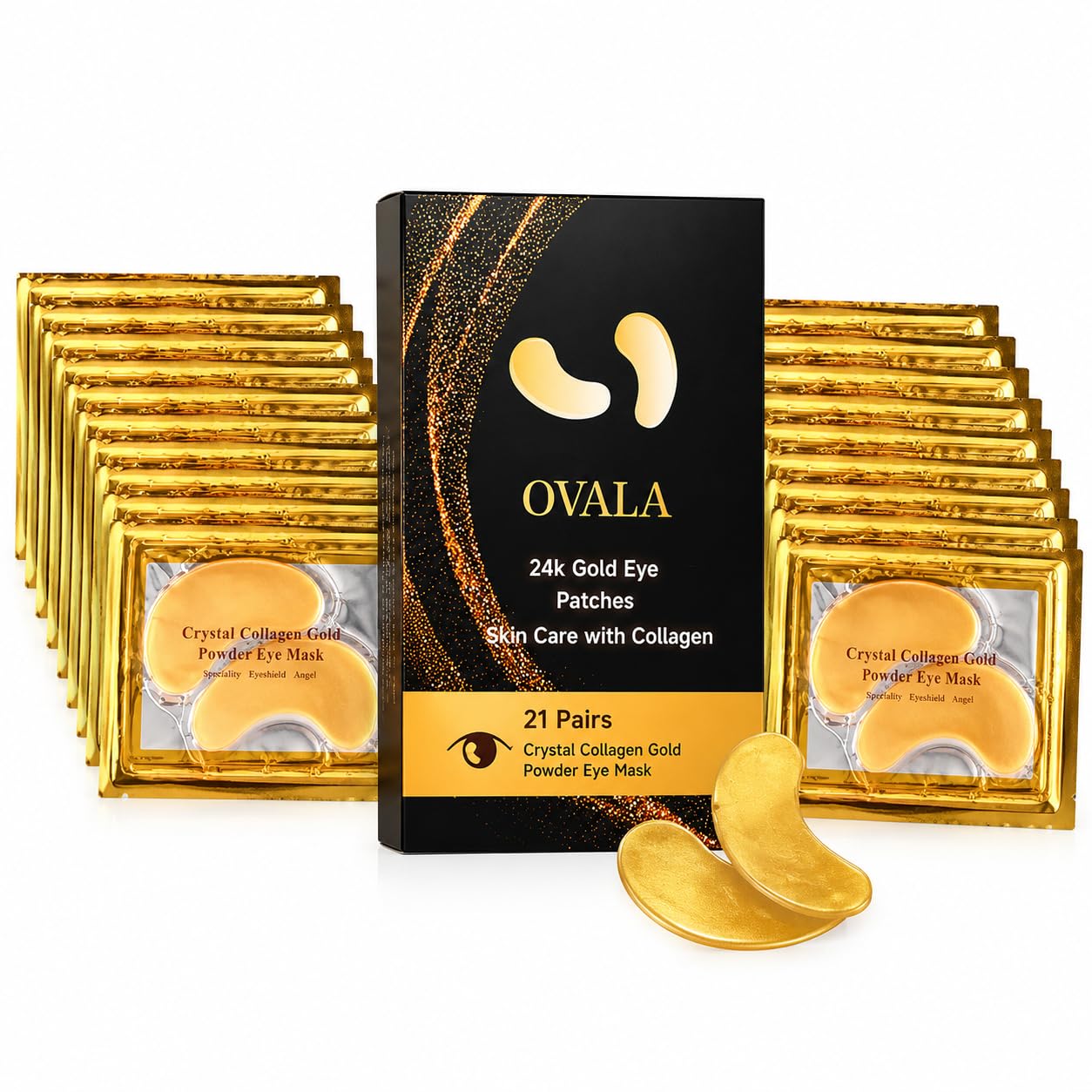 OVALA 21 Pairs Gold Eye Mask Collagen Eye Gel Pads Under Eye Mask for Puffiness and Dark Circle Under Eye Patches for Women and Men, 24k Gold (21 Pairs Boxed)