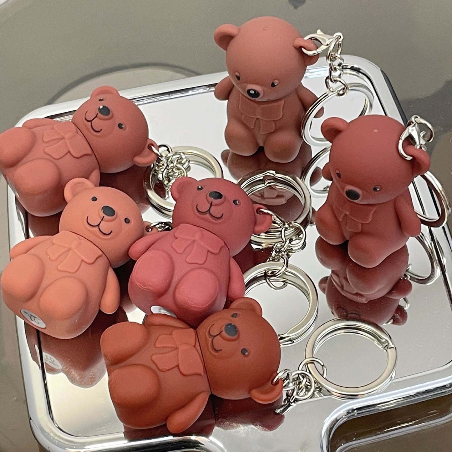Grospe 2 in 1 Keychain Bear Lipsticks Velvet Matte Lipstick Long Lasting Waterproof Lip Gloss Cute 2 in 1 Key Chain Bear Lipstick Lip Mud Nice Gift for Girls Women - C(6 colors)