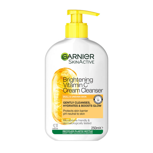 Garnier Vitamin C Brightening Cream Cleanser, Removes Makeup & Impurities, Hydrates & Brightens, For Dull & Uneven Skin, 250ml