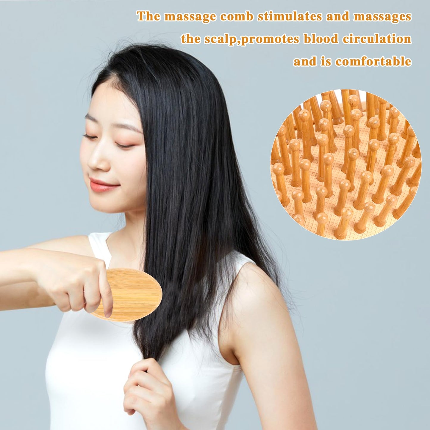Mozeat Lens Bamboo Massage Comb,Wooden Scalp Massager Wooden Hair Brush Round Portable Bamboo Comb Anti-Static Air Cushion Hairbrush Mini Hairbrush without Handle