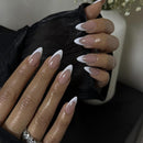 NLFOX Press on Nails Almond - False Nails French Tip - 24pcs Long Fake nails with Glue - Stick on Nails for Women - Full Cover Almond Nail Tips Long Lasting for DIY French Manicure Home
