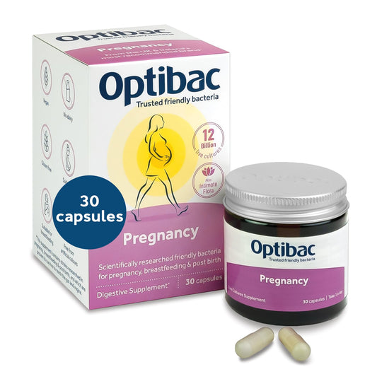 Optibac Probiotics Pregnancy - 12 Billion CFU & FOS Fibres, Vegan Probiotic Supplement for Pregnant & Breastfeeding Women, 30 Capsules