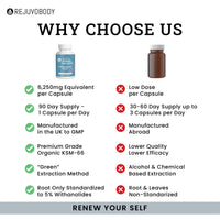 RejuvoBody Premium Grade KSM-66 Ashwagandha 6250mg | 90 Vegetarian Capsules | Stress & Anxiety Relief for Adults | 3 Month Supply | Made in The UK | No Leaf Root Extract | Vegetarian Friendly