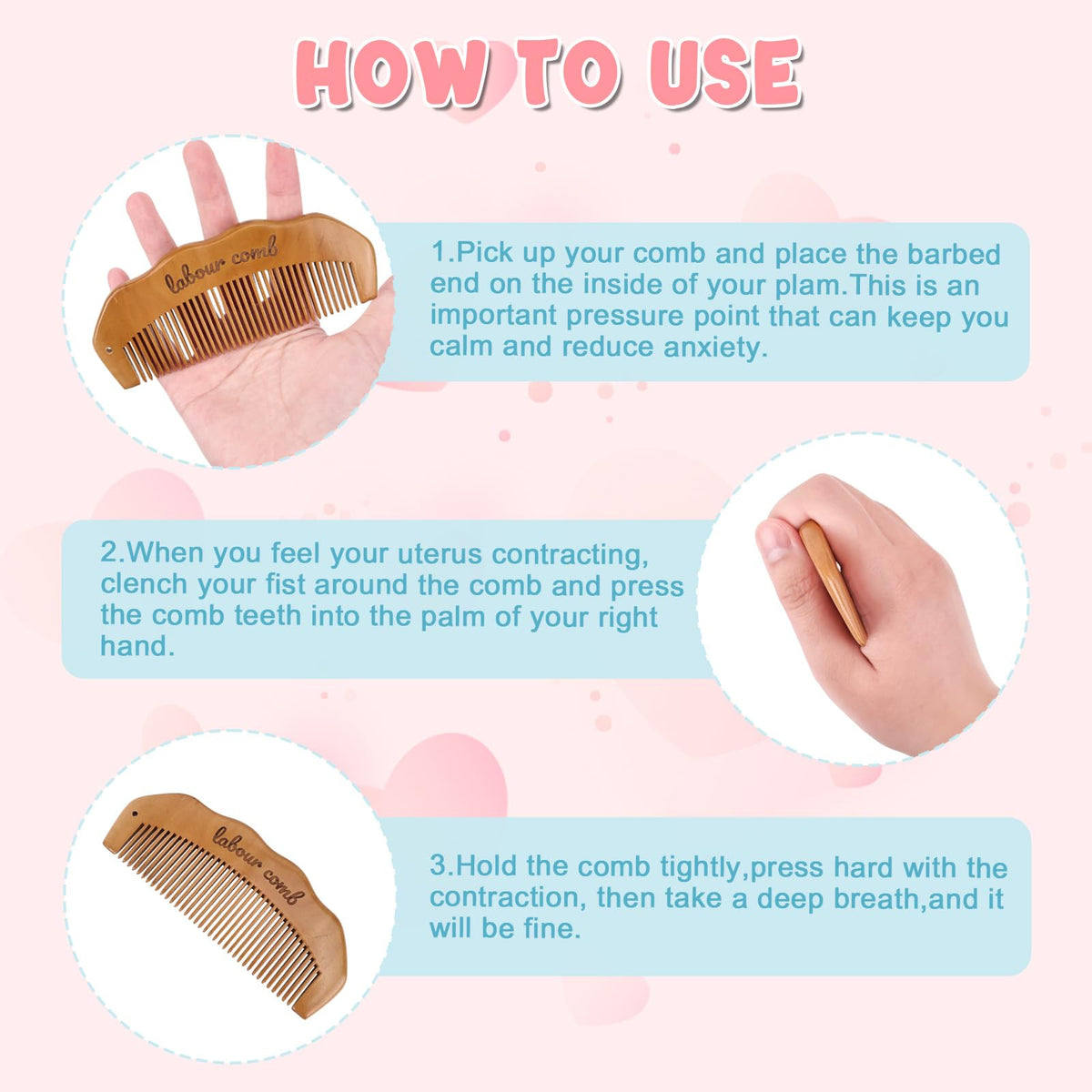 GADITIEK Birthing Comb for Labour,Wooden Birth Comb,Labour Essentials,Postpartum Essentials,Acupressure Tool for Anxiety Relief, Natural Pain Relief, Stress Relief for Pregnant Women