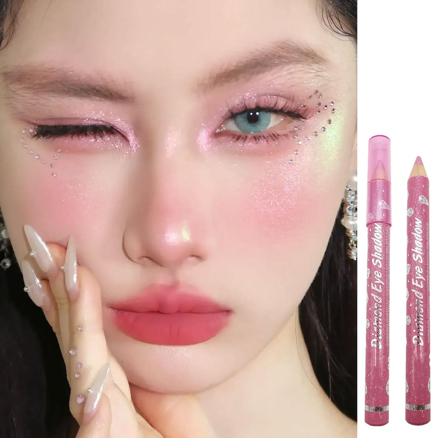 LYNTYAOU Rose Pink Eyeshadow Stick, Cream Eye Shadow Crayon Pencil, Shimmer Pearl Bright Color, Natural Glitter Eyeshadows Pen, High Pigmented Eyes Makeup Highlighter Eye Liner