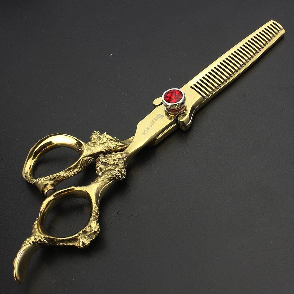 AXEMOORE 6 inch Hair Cutting Scissors Kit Gold Dragon Handle Thinning Shear Professional Salon Barber Shears Kit Texturizing Blending Hairdressing Shears for Men or Women(Scissor Set)