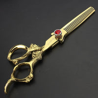 AXEMOORE 6 inch Hair Cutting Scissors Kit Gold Dragon Handle Thinning Shear Professional Salon Barber Shears Kit Texturizing Blending Hairdressing Shears for Men or Women(Scissor Set)