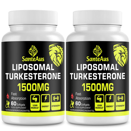 SanteAus Liposomal Turkesterone Capsules 1500mg Supplement,Max Strength Ajuga Turkestanica Extract,Standardized to 20% Turkesterone,Optimal Absorption,Muscle Growth & Recovery,Gluten Free,Fillers Free,2 Pack