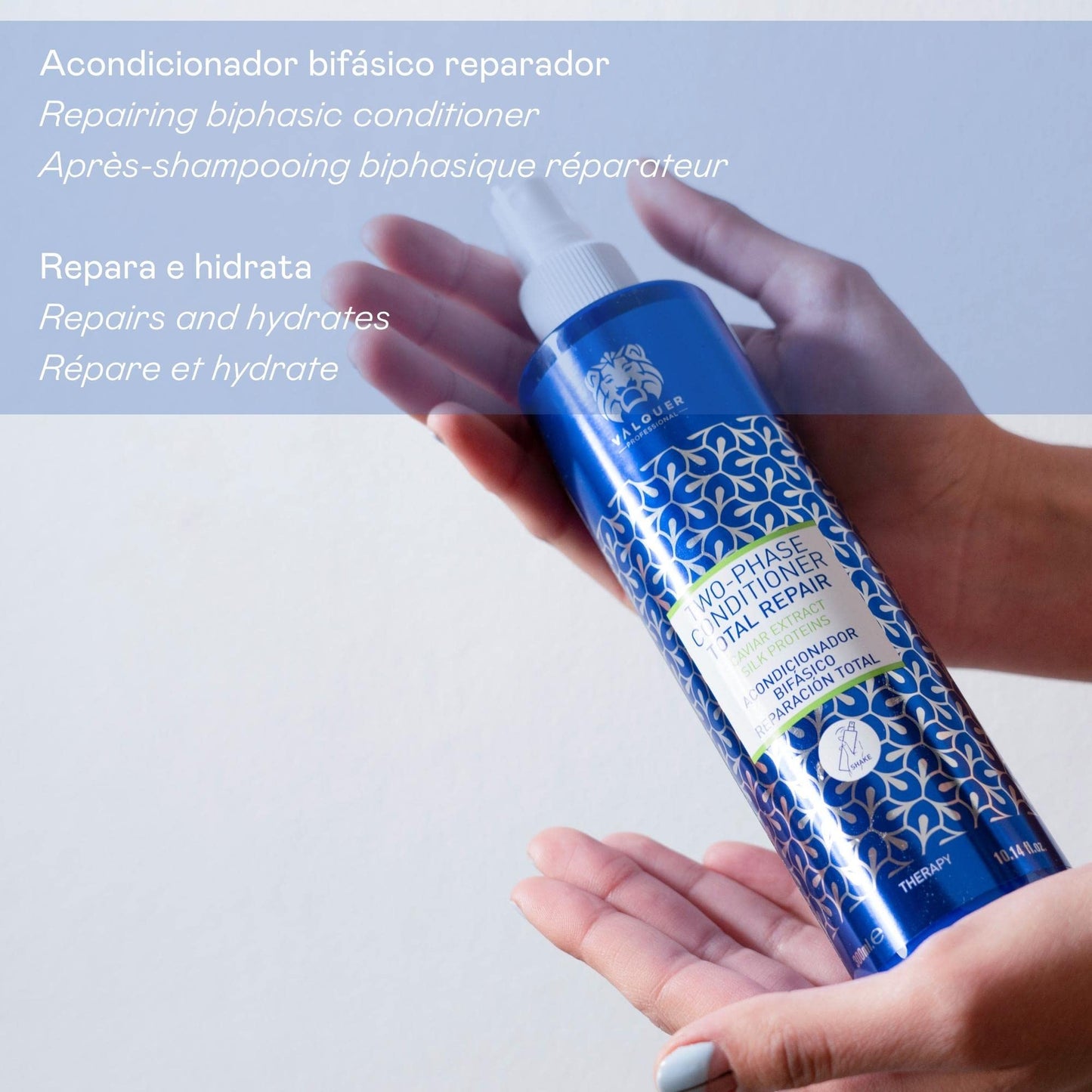 Valquer Laboratorios Valquer Total Repair Zero Biphasic Conditioner. Repairs, Softens and Nourishes Damaged and Dry Hair. Intense Hydration with Green Caviar and Cotton Capsules. Vegan. 300ml