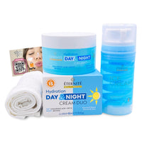 ShopZee Trading Ltd Eternite Skincare Set with Cotton Face Cloth – Day & Night Cream Duo 80ml with Retinol & SPF 15, Face Mask 105ml with Vitamin C, Niacinamide or Hyaluronic Acid, for Hydrated & Radiant Skin (Hydration)