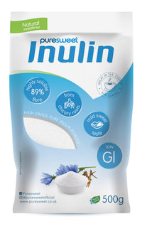 Puresweet® Premium Inulin Prebiotic Fibre Powder 500g - Chicory Root, 100% Pure Inulin, Highly Soluble, Made in The EU, Fructo Oligosaccharide (FOS), Gluten Free, Vegan.