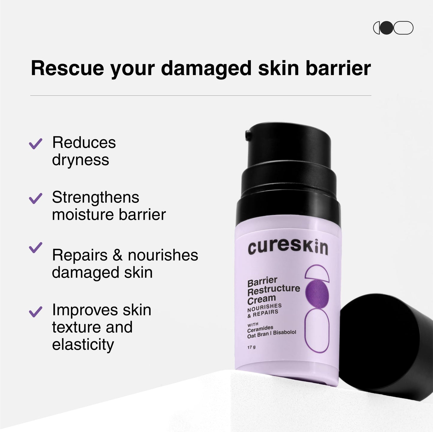 Cureskin Barrier Restructure Cream | Nourishes and Repairs | Ceramides, Oat Bran, Bisabolo (17 g)