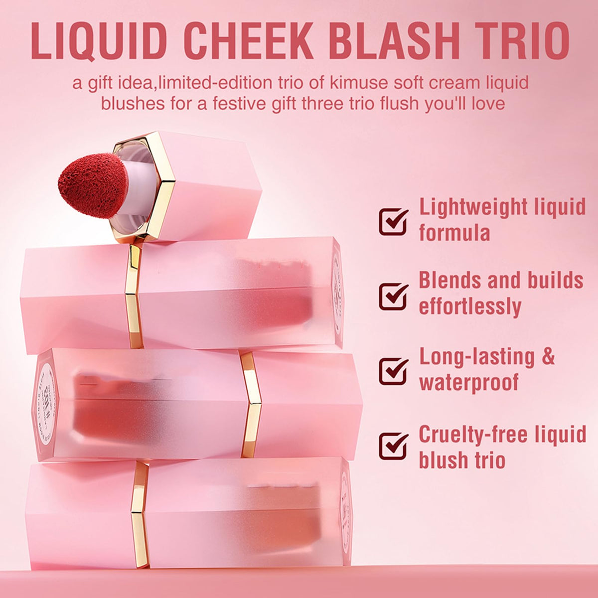 KTouler 3 Pcs Blush Stick Blush Makeup,Lightweight, Cream Blush Long Lasting Moisturizing,Liquid Blush Beauty Wand for Women(#101,#103,#107)