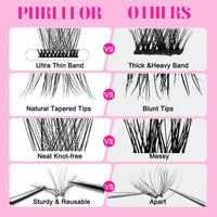 PURELEOR Cluster Lashes 100D Curl 10-16mm Mixed DIY Lash Clusters Individual Mega Cat Eyelash Extensions Look Soft Fluffy