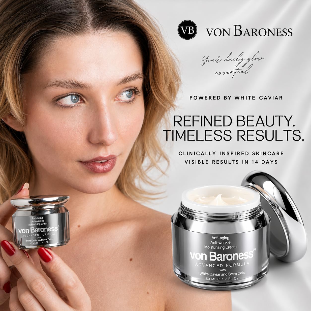 VON BARONESS Von Baroness Caviar Face Cream 50ml – Anti Ageing Face Cream for Women & Men, Firming Cream with White Caviar Extract, Collagen, Retinol, Hyaluronic Acid – Day & Night Cream Anti Wrinkle Moisturiser