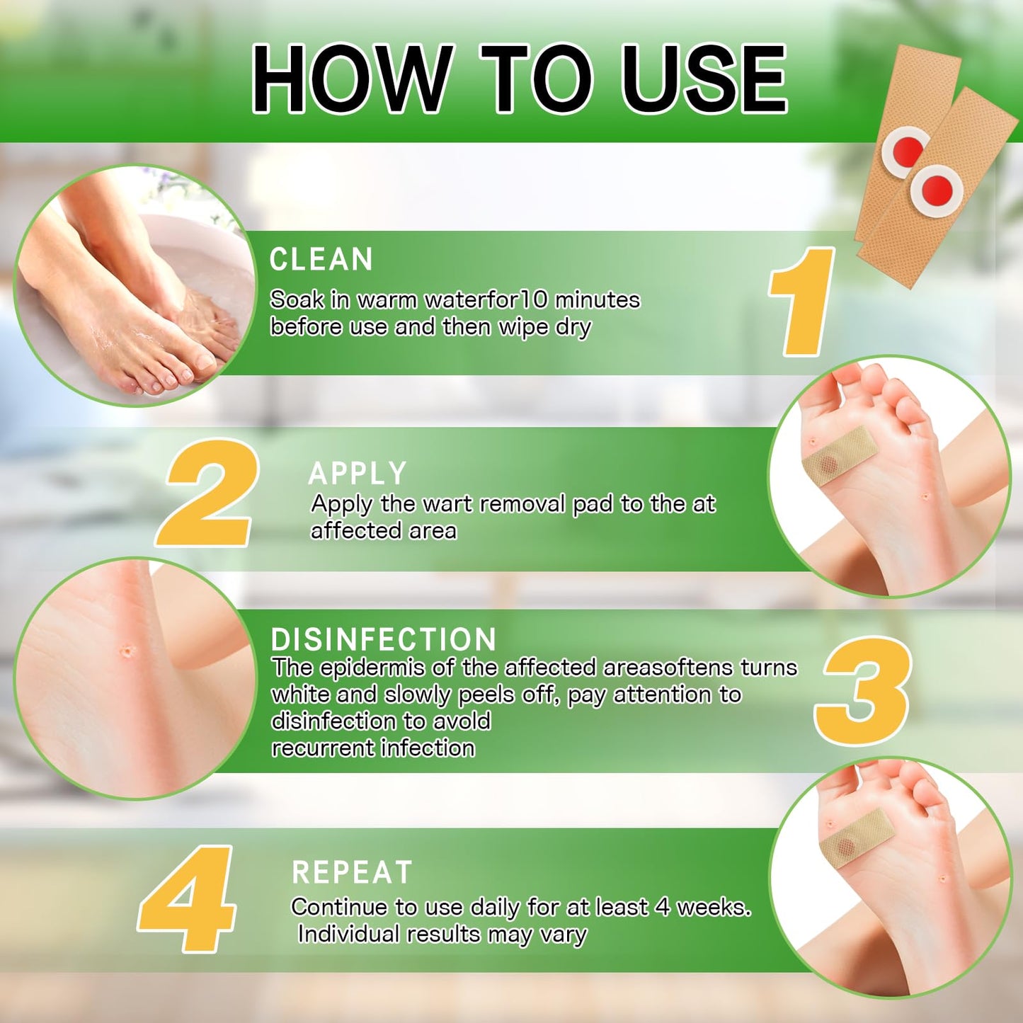 Soneat Wart Remover, 30pcs Verruca Treatment, Plantar Wart Remover for Hands, Feet, Effective Deep Verruca Removal Pads Patches, Pain Relief, Non-irritating Wart Treatment for Adults