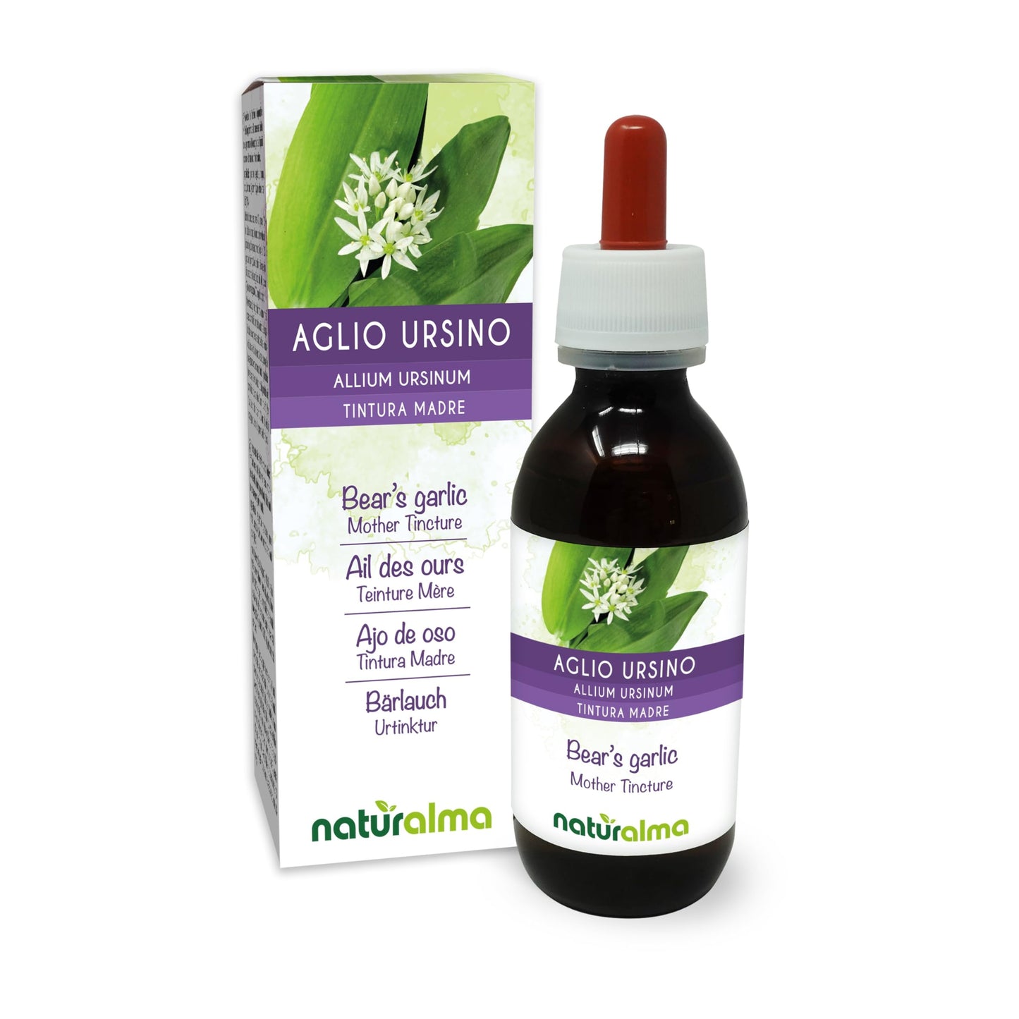 Bear's Garlic or Wild Garlic (Allium ursinum) Leaves and Bulbs Alcohol-Free Mother Tincture Naturalma - Liquid Extract Drops 120 ml - Food Supplement - Vegan