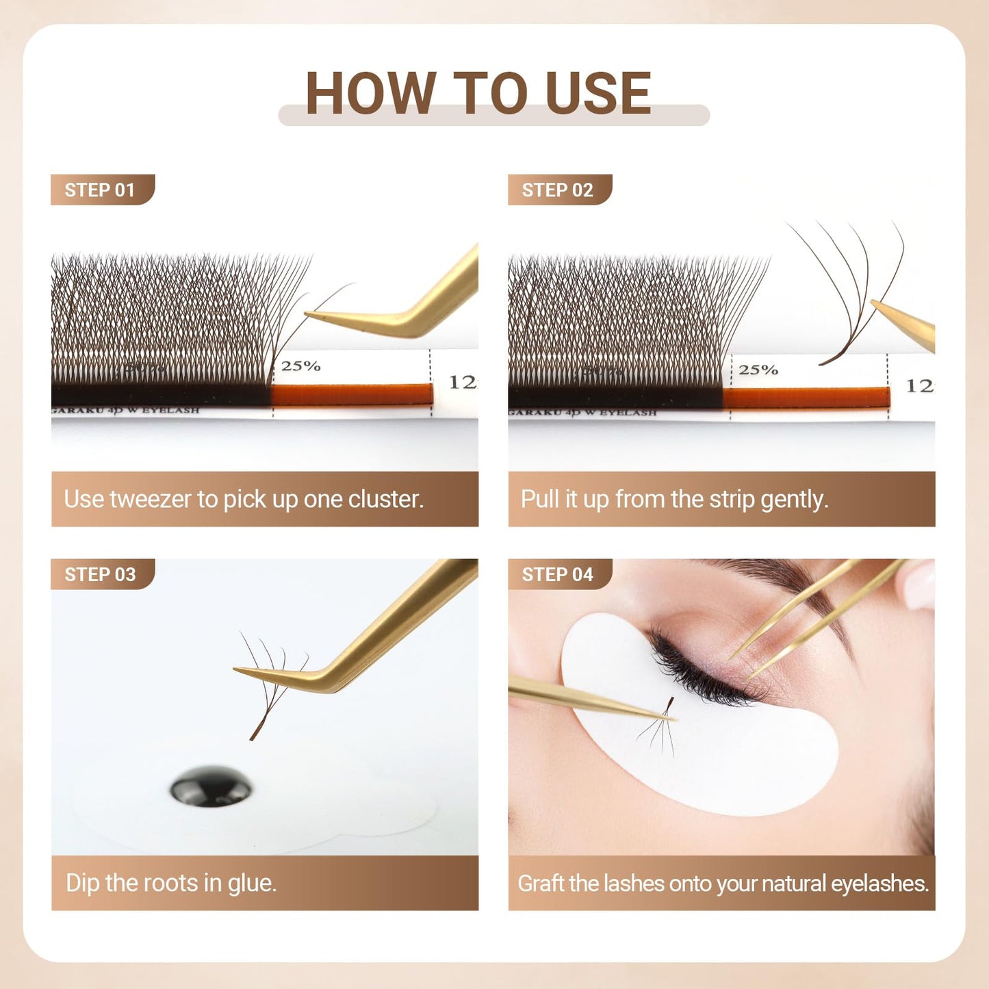 NAGARAKU Dark Brown 4D Lashes，W Shape Eyelash Extensions 0.07mm C Curl 8-15mm Mix Volume Lashes Hand Woven Long Stem Matte Black Premade Fans 4 Tips False Eyelash