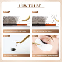 NAGARAKU Dark Brown 4D Lashes，W Shape Eyelash Extensions 0.07mm C Curl 8-15mm Mix Volume Lashes Hand Woven Long Stem Matte Black Premade Fans 4 Tips False Eyelash