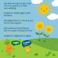 Carlyle Iron Drops for Kids | 50mL | with Vitamin C, B12, and Folic Acid | Tropical Flavoured Liquid Food Supplement | 10mg of Iron Per Serving | Vegan | by Lil' Sprouts