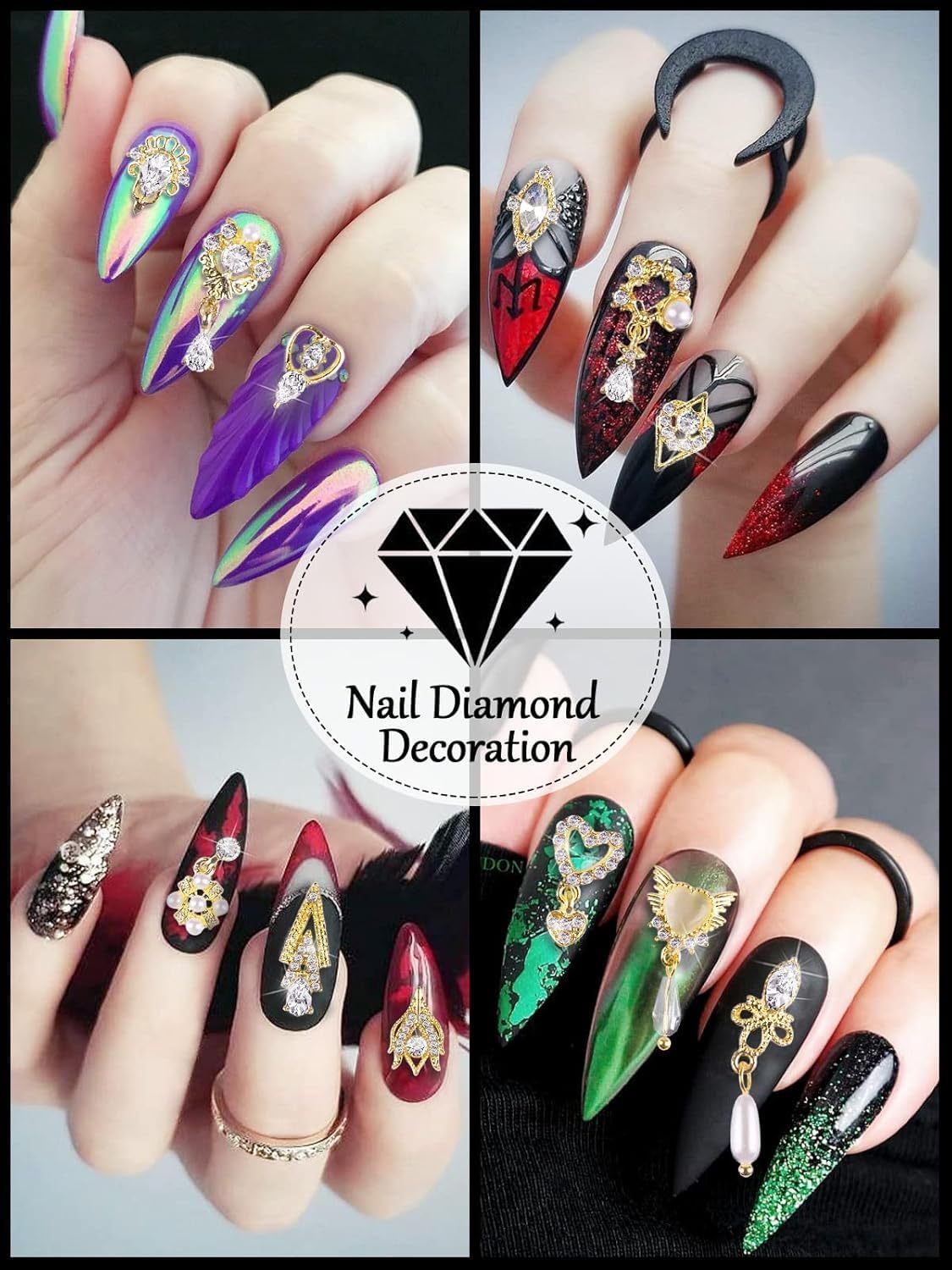 36 Pcs Luxury Nail Charms, TEBANKU 3D Dangle Nail Art Rhinestones Gold Silver Heart Pearl Crystal Gems Nail Diamond for Girl Women DIY Nail Design Craft Jewelry Making