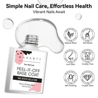 Makartt Peelable Base Coat -15ML Peel off Clear Nail Coat with 2 Wooden Stick, Easy Removal Gel Base Coat for Nail Art Beginners,UV Lamp Required, Ideal for DIY Home Manicure Salon Use