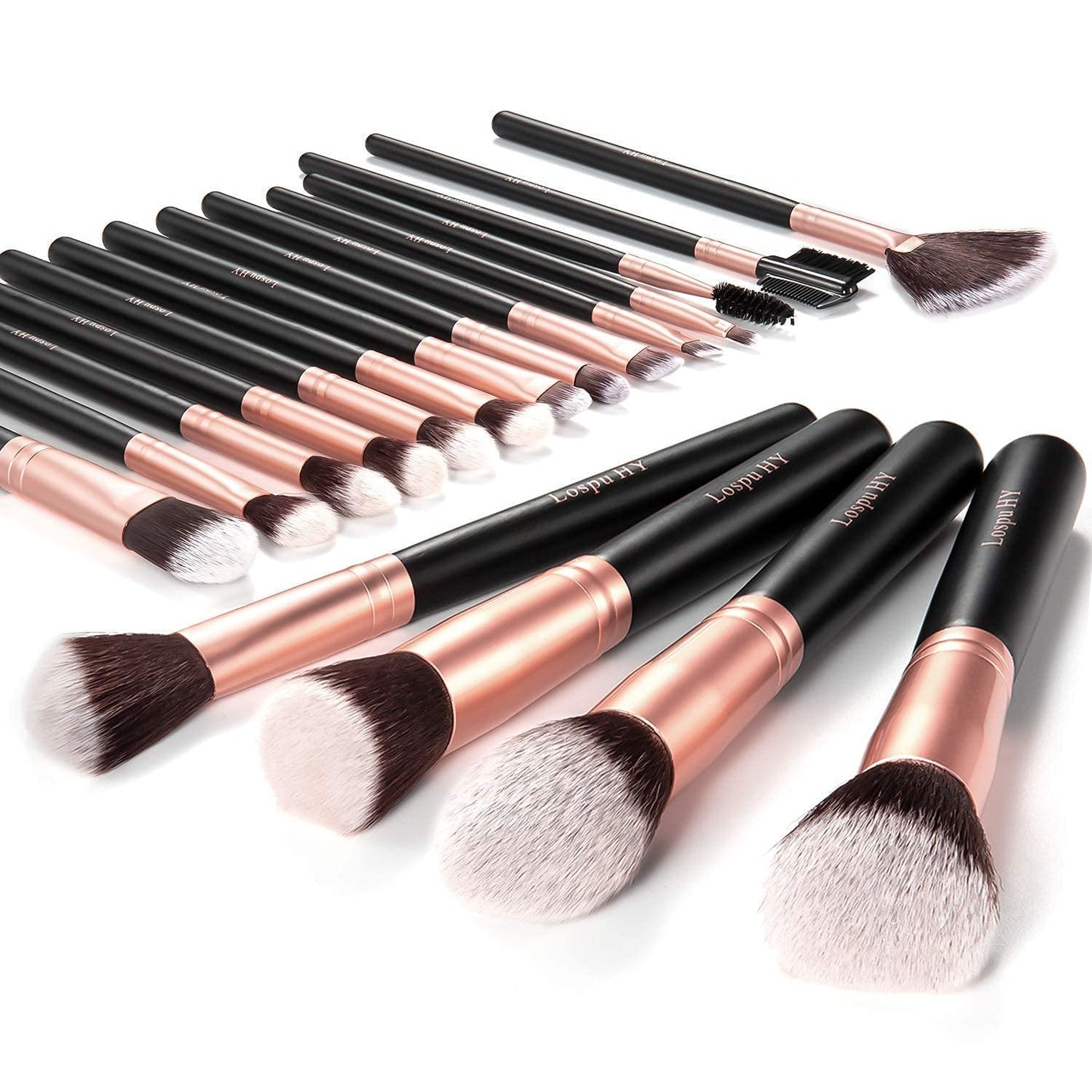 AMMIY Lospu HY Makeup Brushes Sets 18-Piece Rose Golden Premium Synthetic Wood Handle Face and Eye Make-up Brushes for Foundation, Powder, Concealers, Blush, and Eyeshadow