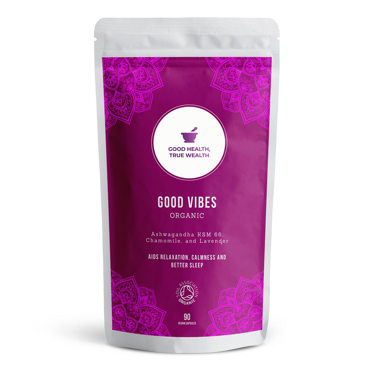 Good Health, True Wealth Organic Ashwagandha KSM 66 with Lavender and Chamomile - 90 Vegan Capsules - for Relaxation, Calmness, and Sleep Support
