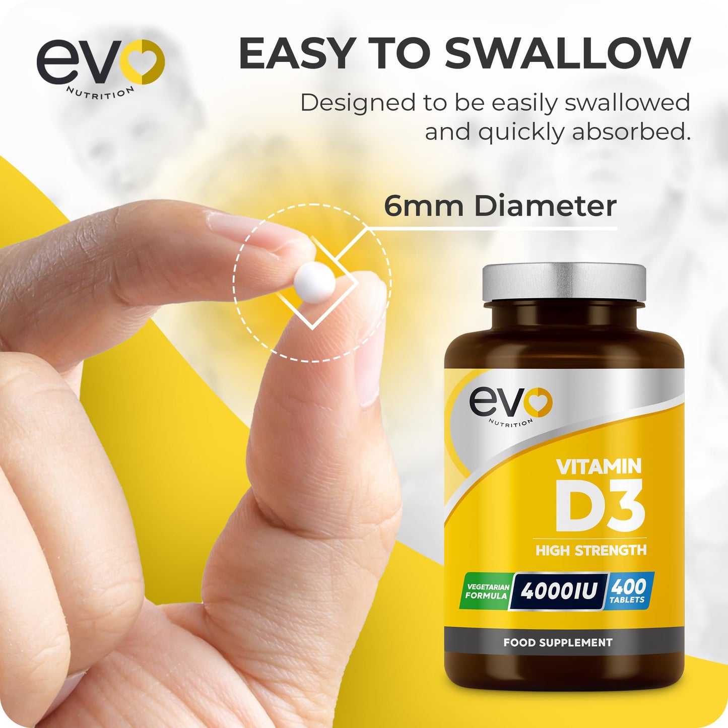 EVO NUTRITION Vitamin D 4000IU High Strength Supplement | 400 Vitamin D3 Tablets - 13 Months' Supply | VIT D3 | One-a-Day | High Absorption Cholecalciferol | Made in UK