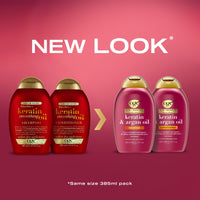 OGX 5in1 Benefits Frizz Free with Keratin & Argan Oil Shampoo, Strengthens and Improves Flexibility, Tames Frizz and Adds Shine, Sulfate Free, 385ml