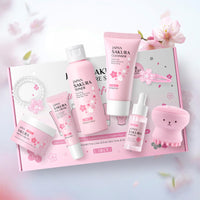 SkinCare Set, JAPAN Sakura Skin Care Sets & Kits, Cleanser, Toner, Serum, Eye Cream, Face Cream, Hair Clip&Tie, Facial Cleansing Brush, Skin Care Gift Set, Hair Care Gift Set for Teenage Girls(8pcs）