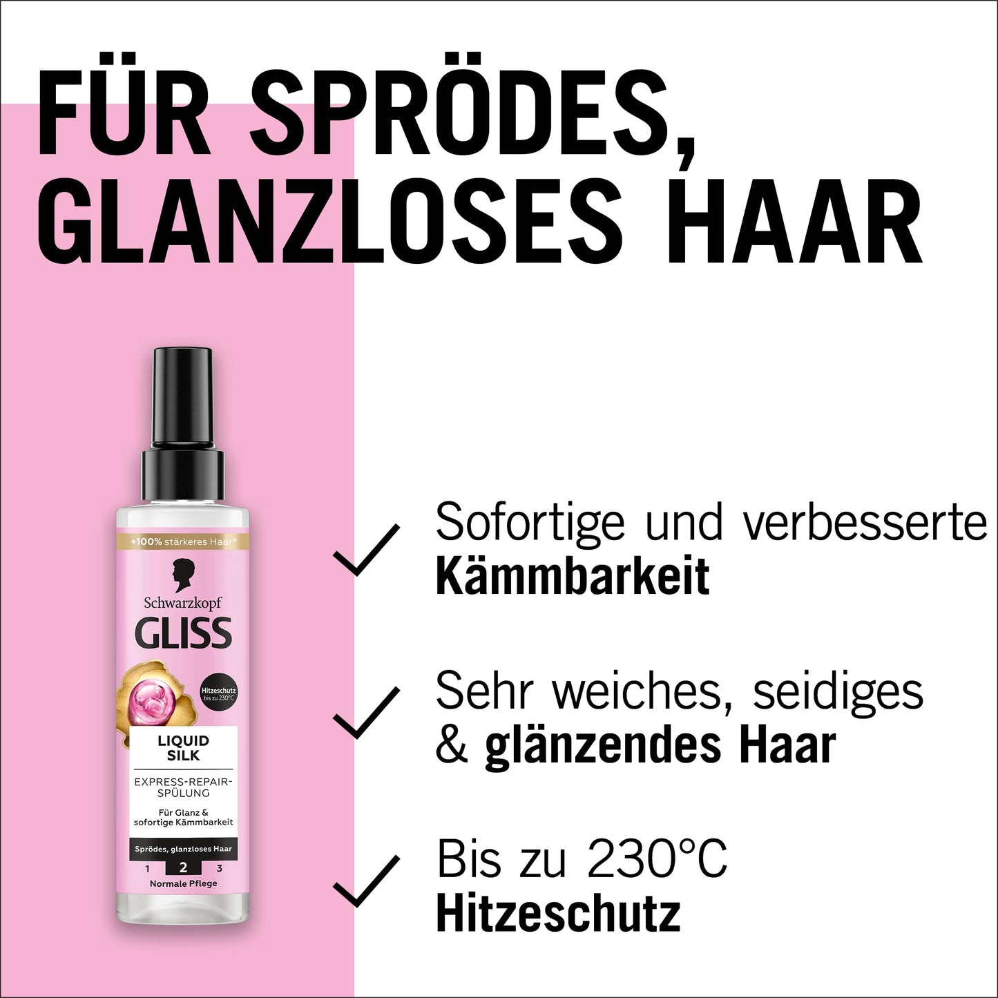 Gliss Kur Gliss Express Repair Conditioner Liquid Silk (200 ml), Conditioner for Exceptionally Soft Hair, Conditioner with Heat Protection up to 230 °C