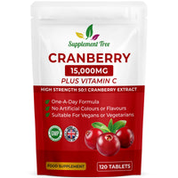 Supplement Tree Triple Strength Cranberry Tablets 15,000mg | 120 Vegan Tablets with VIT C | High Strength Cranberry Extract Tablet for Men & Women | Cranberry Pills Supplement | UK Manufactured