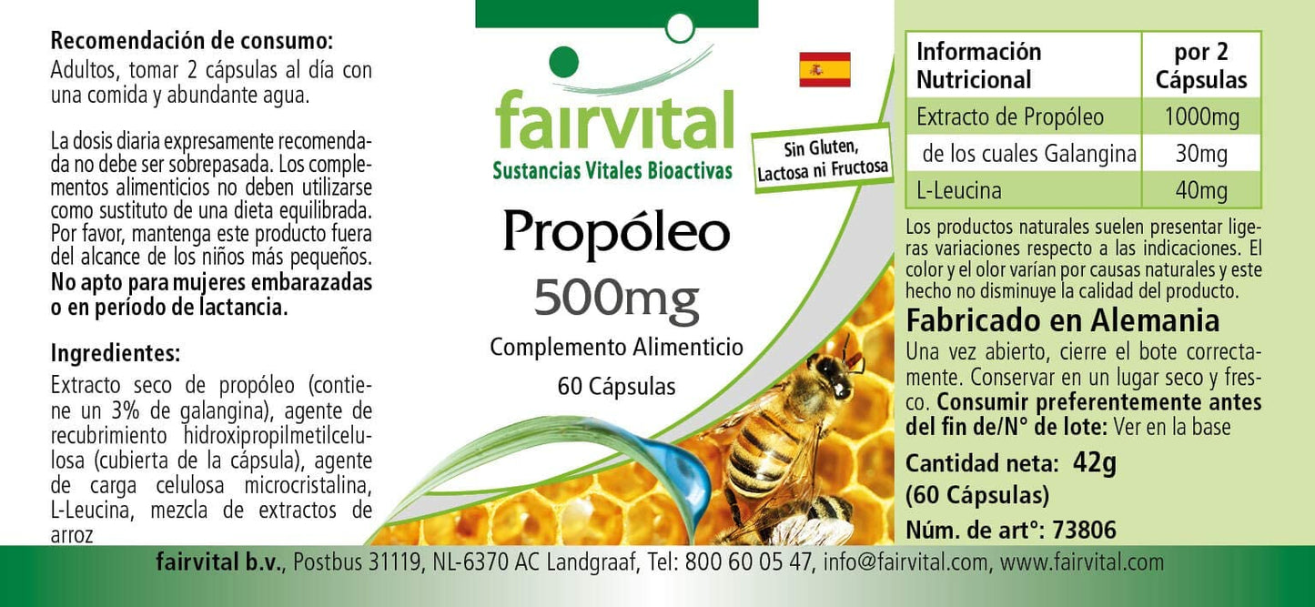 Fairvital | Bee propolis capsules - 500mg - HIGH DOSAGE - 3 x 60 capsules