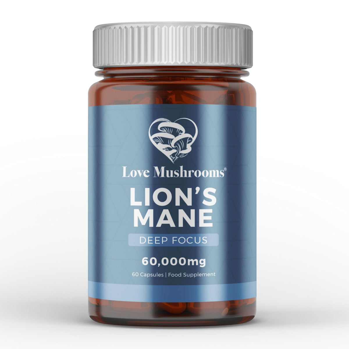 Love Mushrooms Lion's Mane Capsules, 60,000mg, 60 Capsules, Mushroom Supplement to Support Brain Health, Focus & Memory, Organic & Vegan
