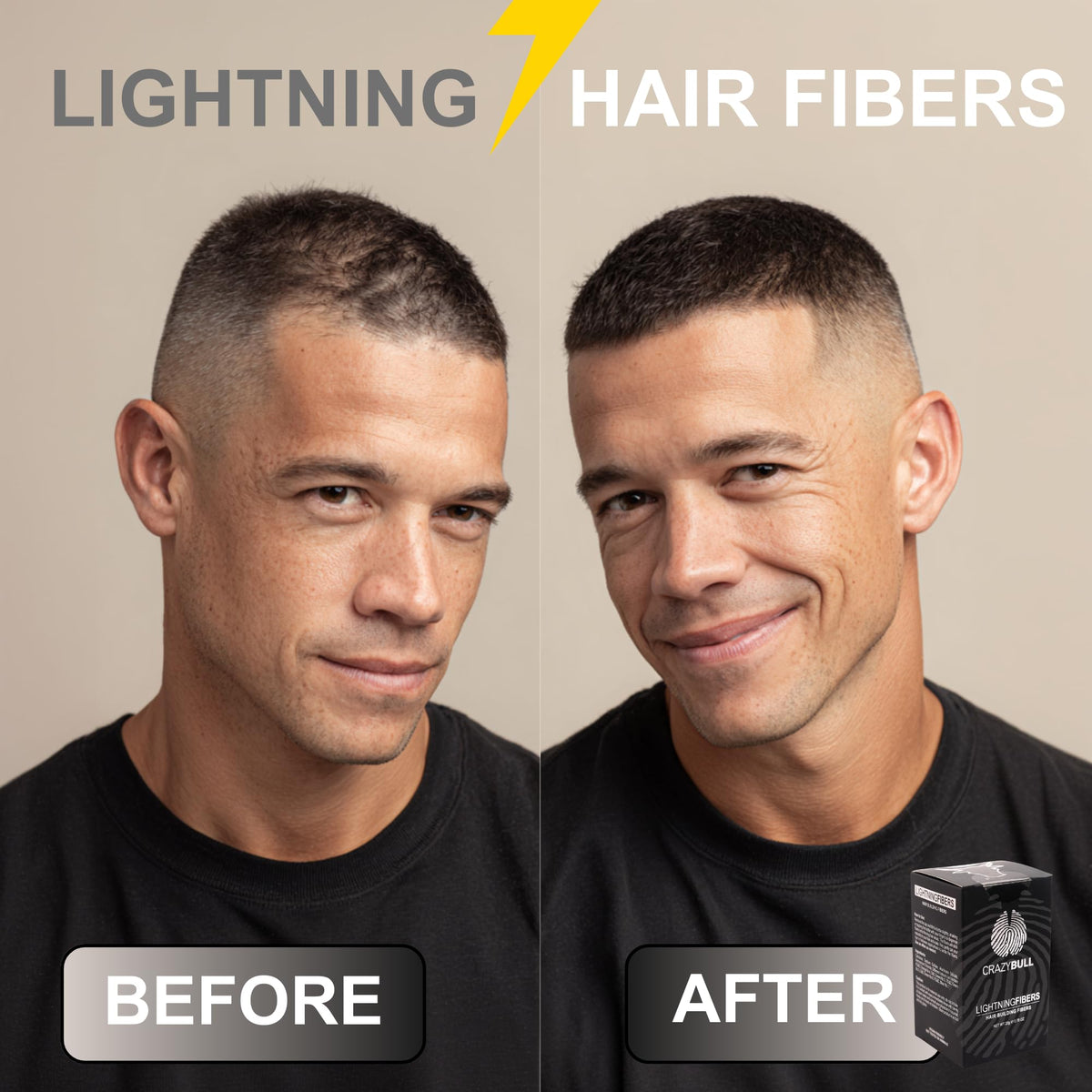 CrazyBull Hair Building Fibre - Long-Lasting, Easy Apply Hair Fibre Concealer for Thinning Hair & Bald Spots - Vegan & Cruelty-Free Hair Thickening Fibre for Men & Women - Crazy Bull, 22g, Grey