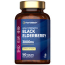 Horbäach Elderberry Supplement 3000mg | Black Sambucus Nigra Tablets | High Strength Extract | 180 Vegan Tablets | by Horbaach
