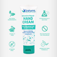 Grahams Natural Intensive Hand Repair Cream 50g | Calendula, Shea Butter, Coconut Oil, Vitamin E | Intense Hand Cream for Very Dry Hands & Eczema Prone Skin | Itch Relief & Cracked Finger Tip Repair