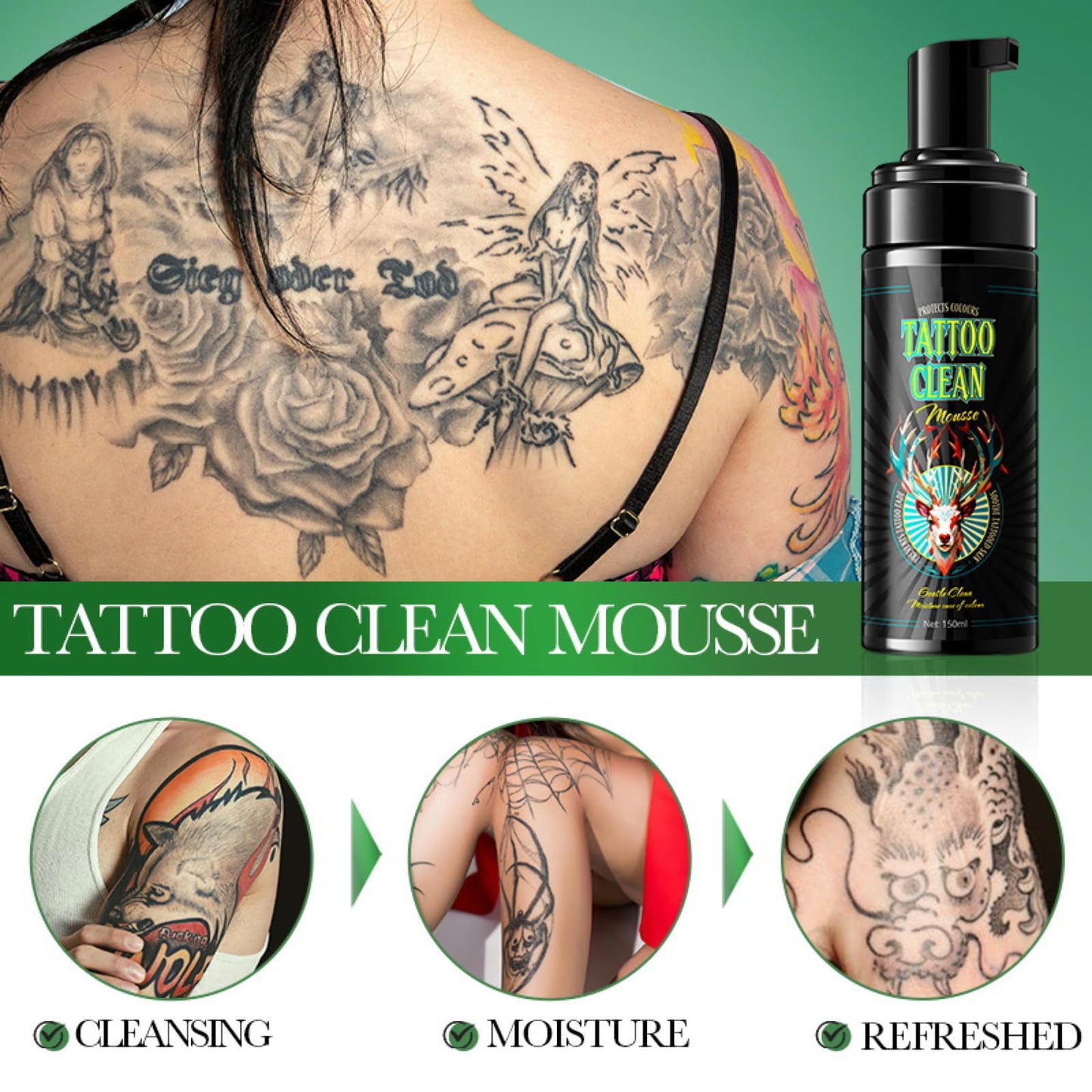 CTUBLIAUNX Tattoo Foaming Cleanser, Tattoo Aftercare Cleansing Foam, Tattoo Clean Soap, Moisturizing & Colour Protection, 150ml